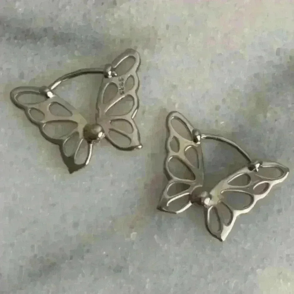 Sterling Silver Butterfly Wing Hoop Earrings Brand New - Picture 2 of 3